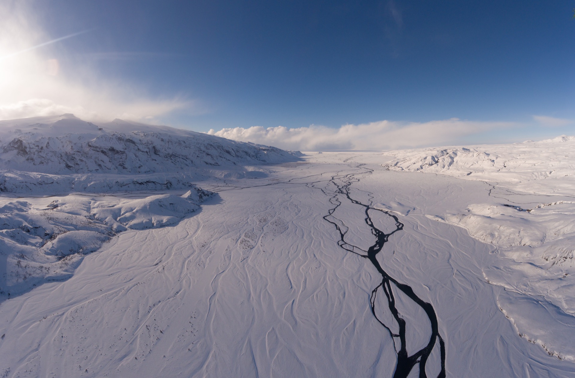 View over Þórsmörk in Iceland in winter