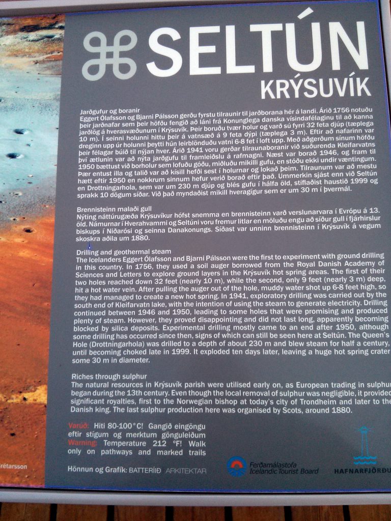 Information board at the Seltún geothermal area in Iceland