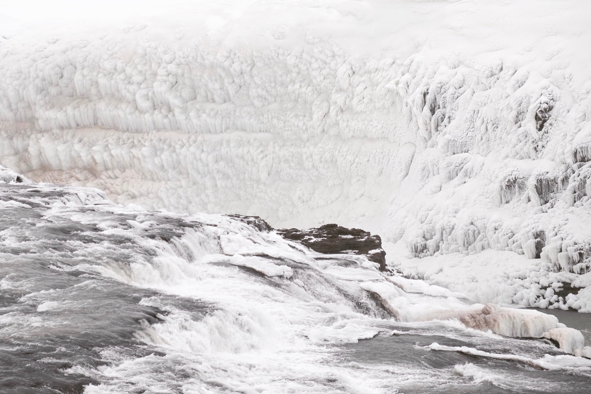 Winter highlight: the waterfall Gullfoss freezes over completely