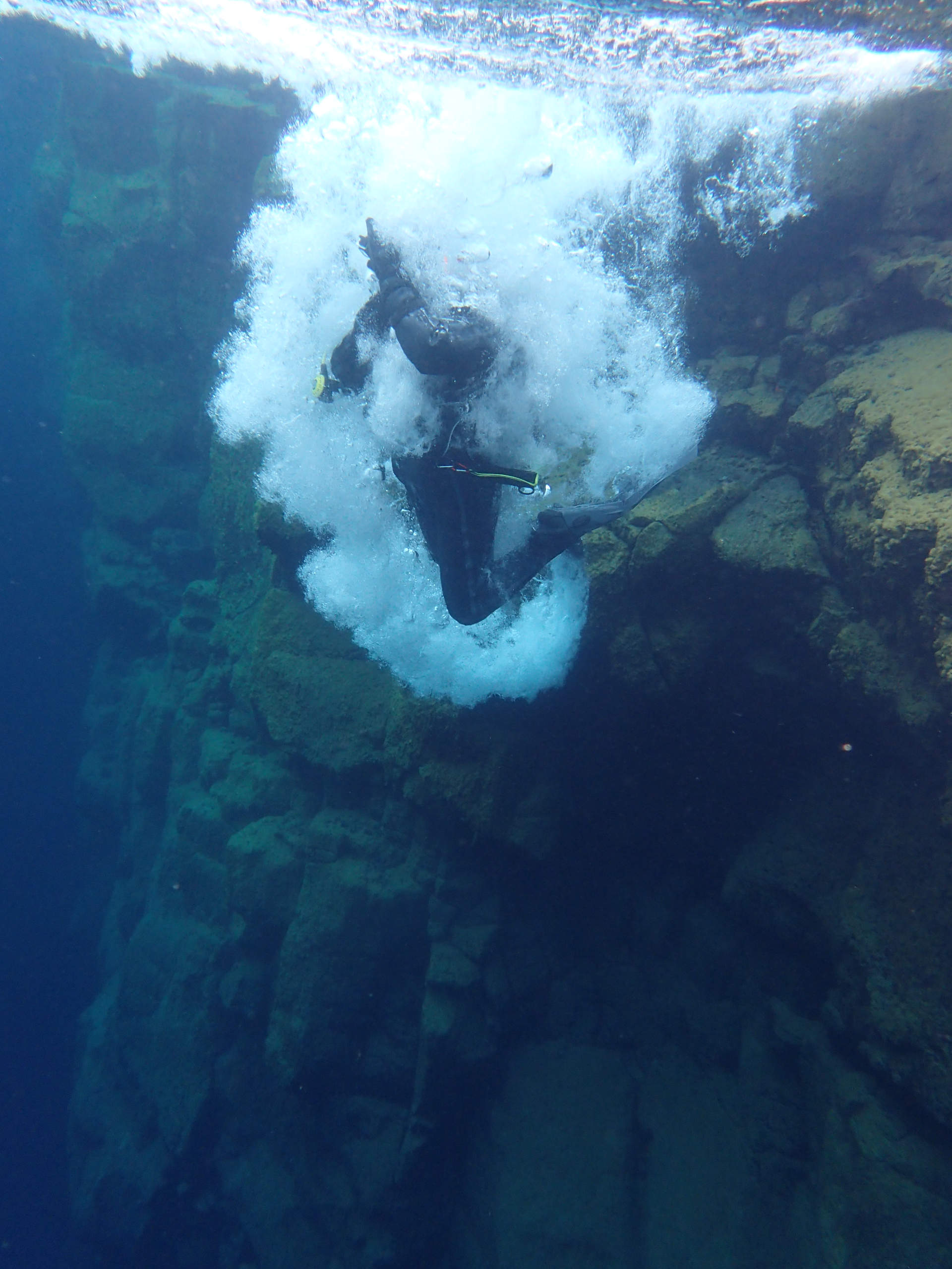Diving in Bjarnagjá in Iceland