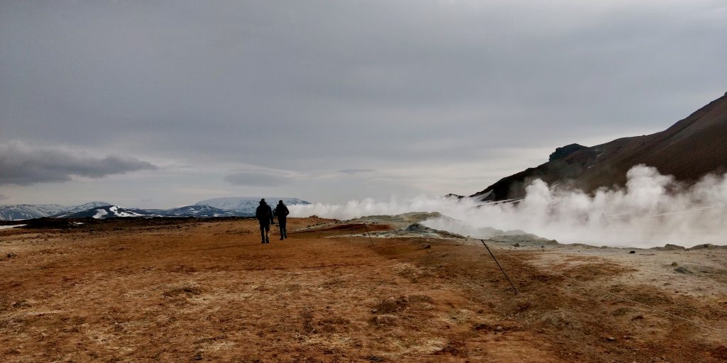 The Námafjall geothermal area is located very close to the guesthouse / farmstay Storu-Laugar in North Iceland