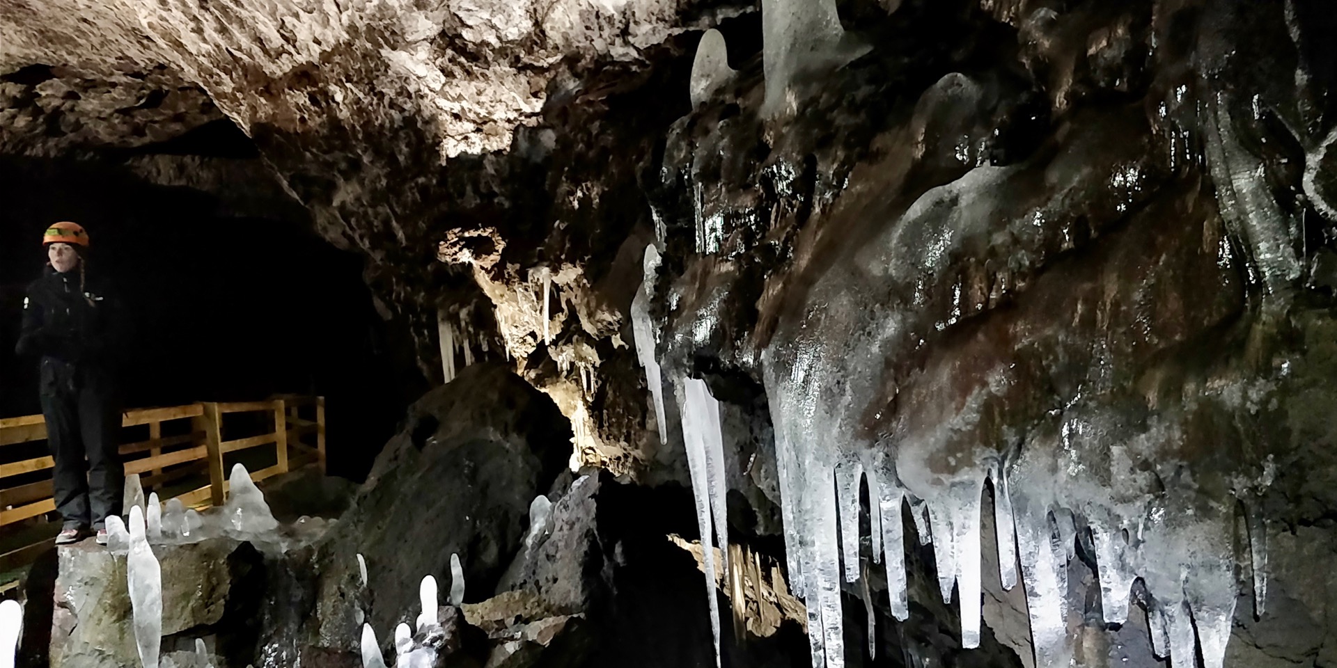 Bizarre ice formations inside the Víðgelmir lava cave in Iceland