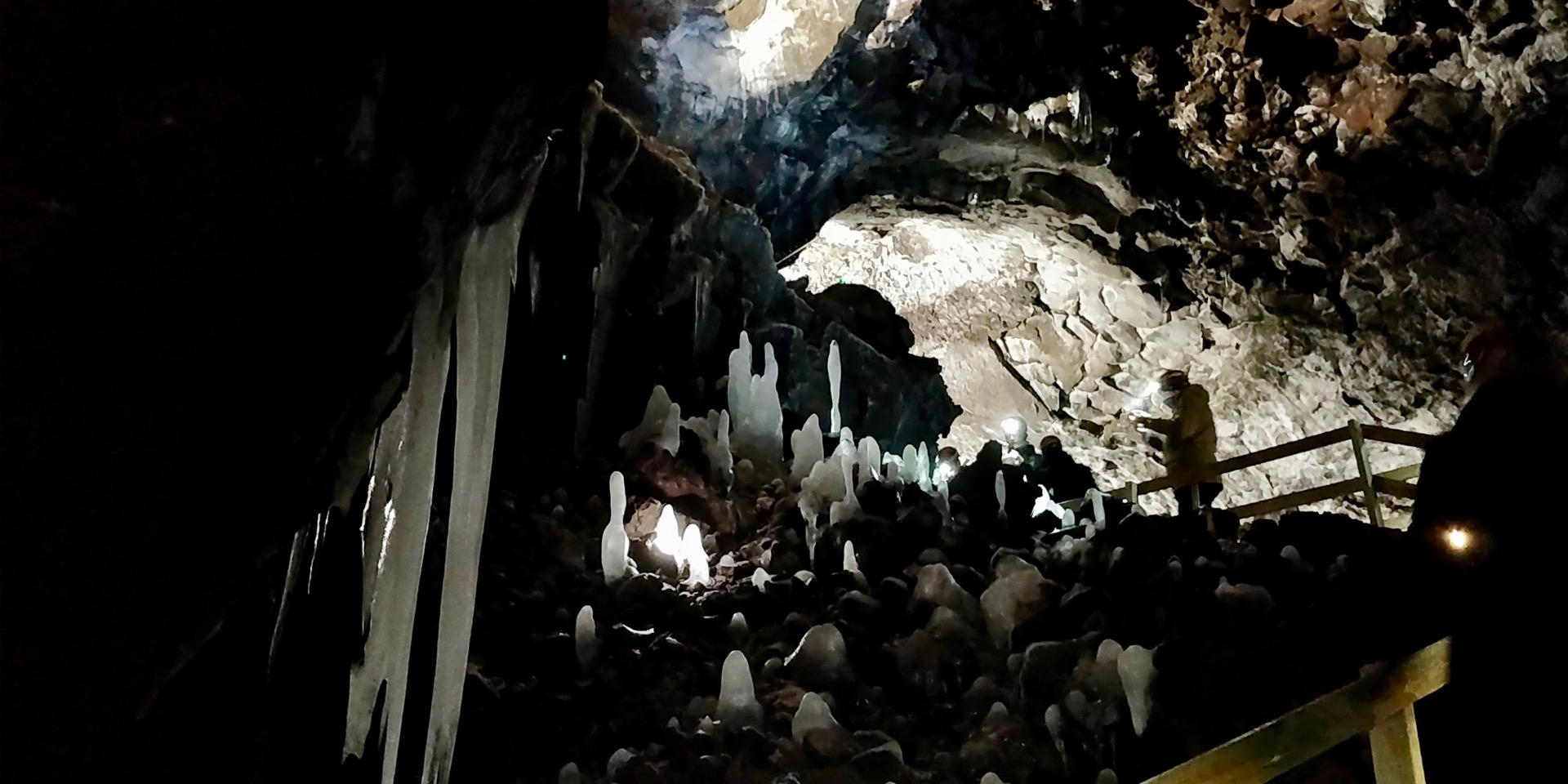 Bizarre ice formations in the Víðgelmir lava cave in Iceland